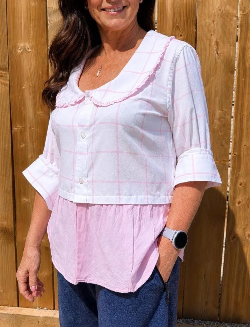 Pink coquette blouse with Peter Pan collar